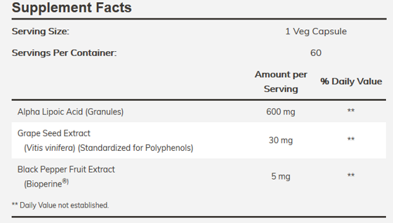 Alpha Lipoic Acid 600 mg 60 caps