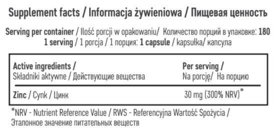 UNS Zinc 30 mg 180 caps