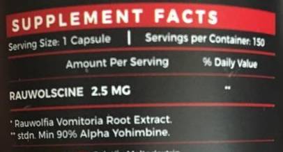 USA Supplements Alpha Yohimbine 2,5mg 150 caps